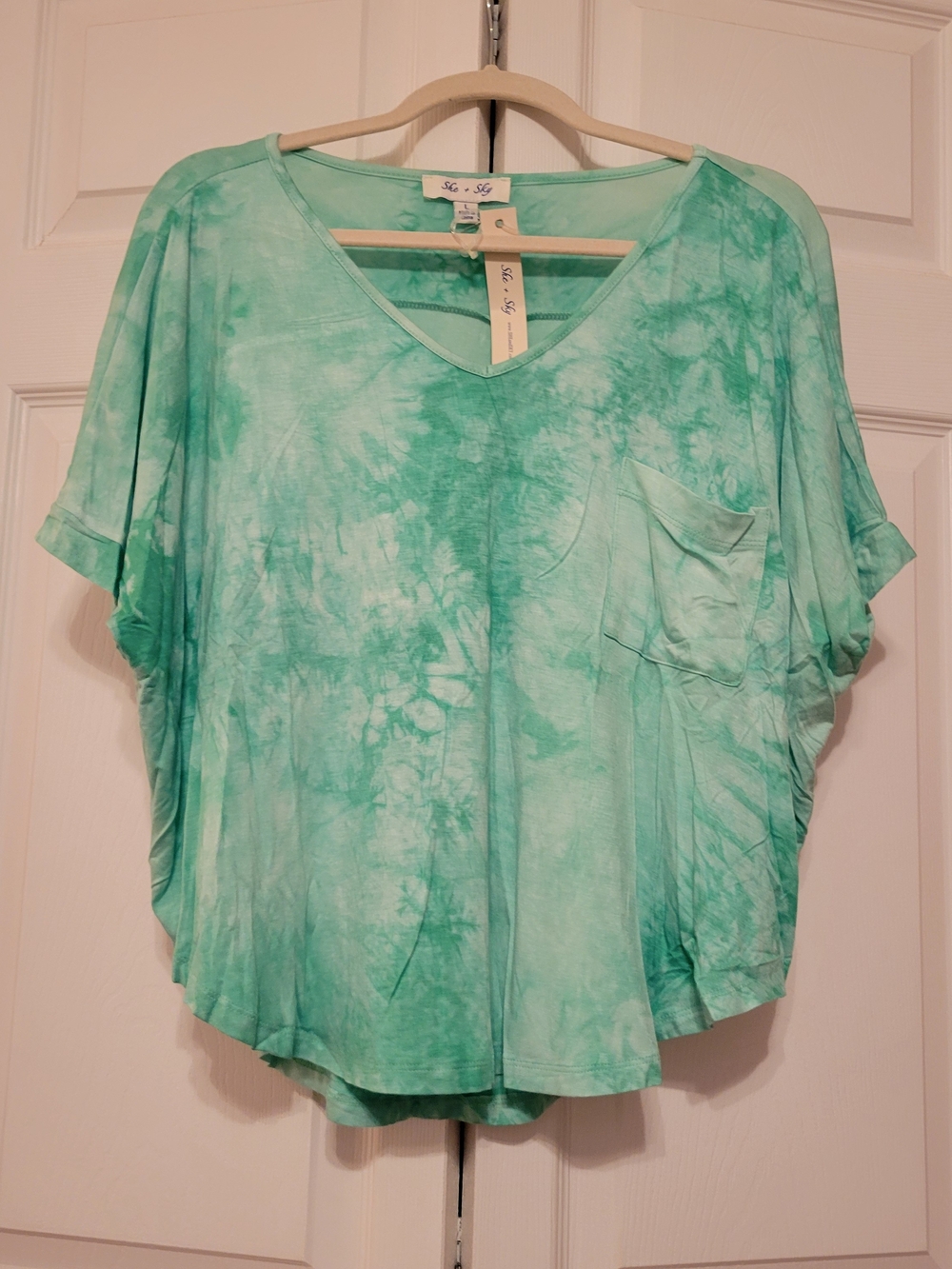 She + Sky Green Tie-Dye Dolman Top